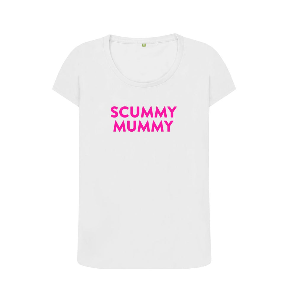 White Pink SCUMMY MUMMY Scoop Neck T-shirt
