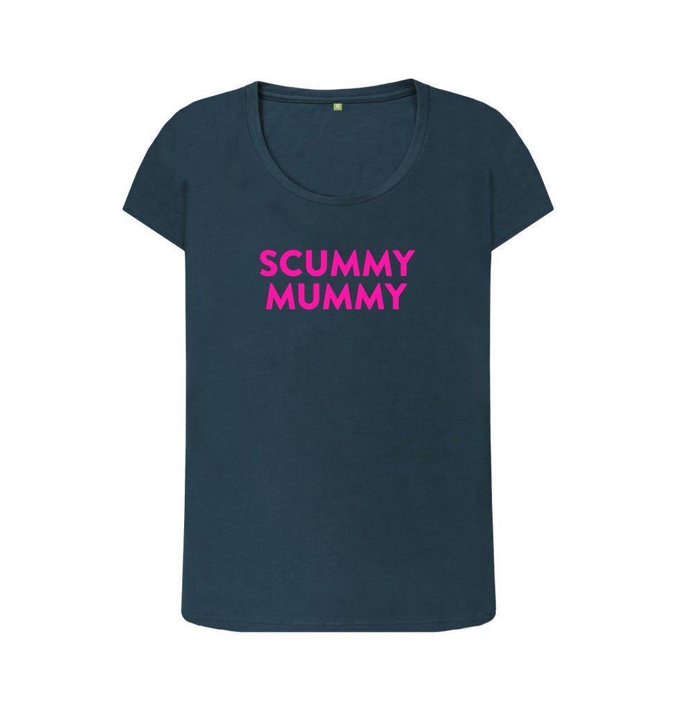 Denim Blue Pink SCUMMY MUMMY Scoop Neck T-shirt