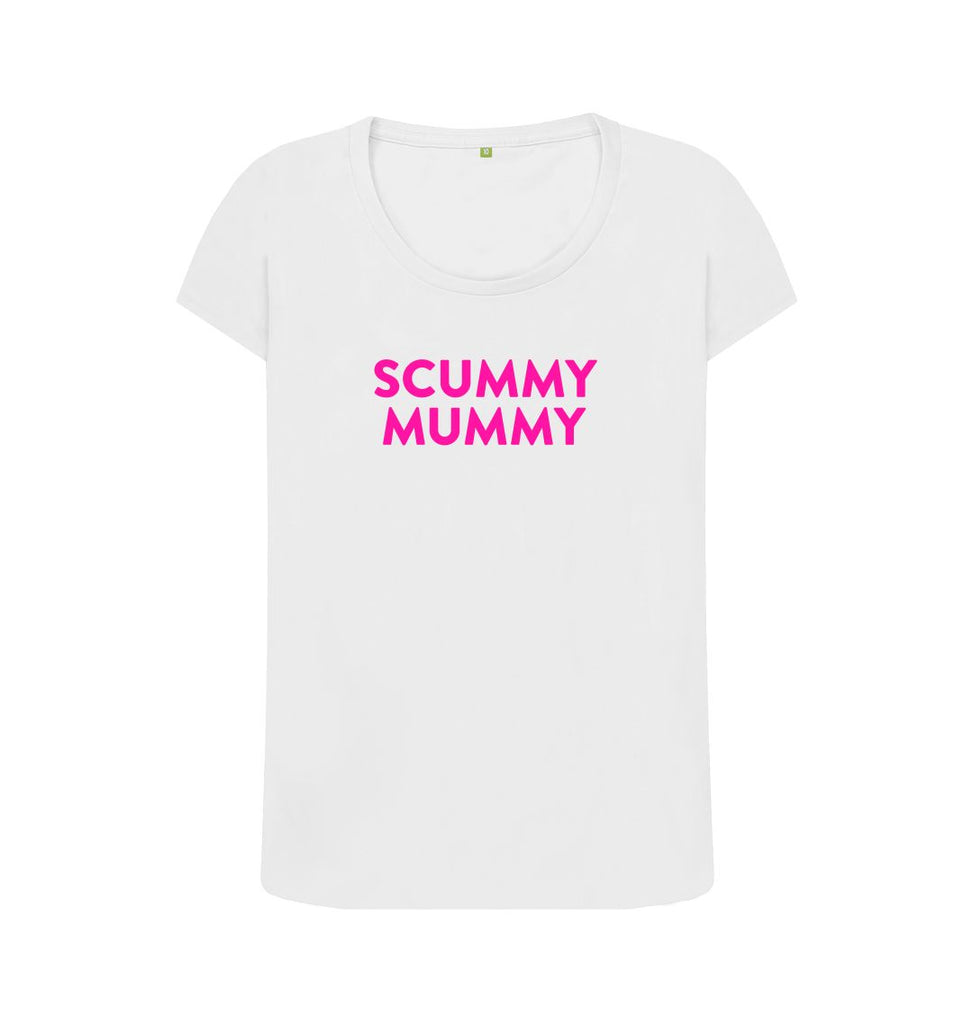 White Pink SCUMMY MUMMY Scoop Neck T-shirt