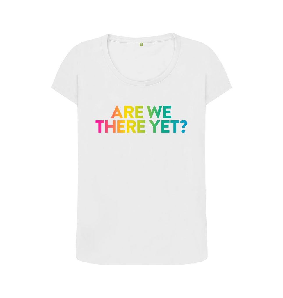 White ARE WE THERE YET? Scoop T-shirt